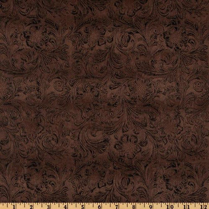 54'' Wide Faux Leather Fabric Tooled Floral Chocolate by The Yard - size: 54 inches