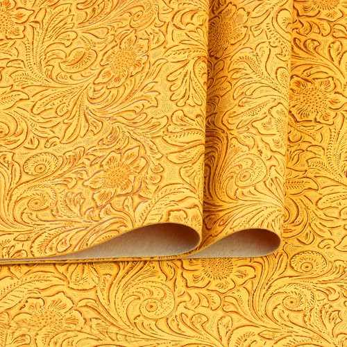 Solid Color Embossed Faux Leather Sheets 12 "x53 (30cm x 135cm) Embossed Texture Leather Fabric, Widely Used in Leather Earrings, Keychains, Sewing DIY Projects ﻿ (Yellow) - color: Yellow