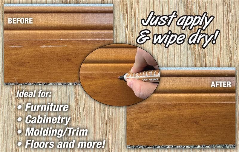 U-Mark Scratch Fix Wood Stain Pen 5mm Tip, Marks On Wood Furniture Cabinets Doors Floors Frames Molding, 5 Pack Assortment