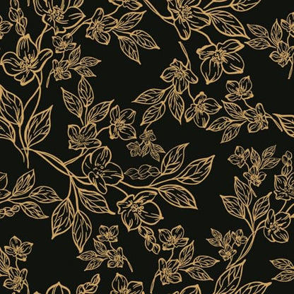 Ismoon Dark Floral Peel Stick Wallpaper Black Gold Wallpaper 17.3x78.7in - color: Black/Gold, size: 17.3" x 78.7"