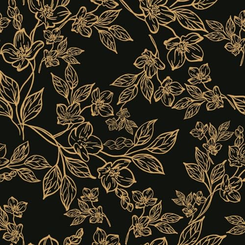 Ismoon Dark Floral Peel Stick Wallpaper Black Gold Wallpaper 17.3x78.7in - color: Black/Gold, size: 17.3" x 78.7"