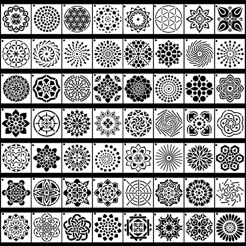 Augshy 56 Pack Mandala Stencils for Dot Painting on Wood Furniture - style: Mandala