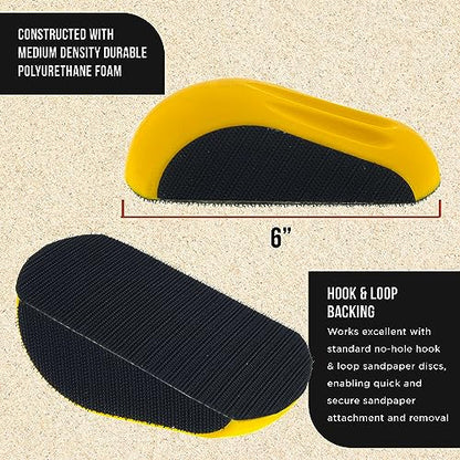 Dura-Gold Pro Series 6" Mouse-Shaped Hand Sanding Block Pad for Hook & Loop and PSA 6" DA Sanding Discs, 2 Pack - 2-Way Adapter Pad to Use PSA Sandpaper - Automotive Car Sand Woodworking Furniture - style: Mouse