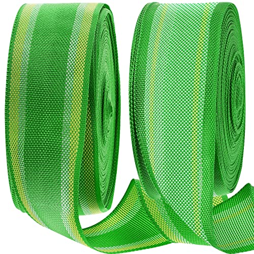 HESTYA 2 Rolls 2 1/4 Inch x 100 Feet Lawn Chair Webbing Folding Polypropylene Webbing for Outdoor Furniture Seat Repair Replacement - color: Green White