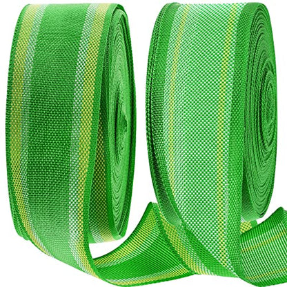 HESTYA 2 Rolls 2 1/4 Inch x 100 Feet Lawn Chair Webbing Folding Polypropylene Webbing for Outdoor Furniture Seat Repair Replacement - color: Green White