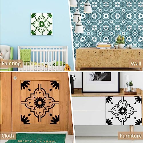Zonon 4 Pcs 12 x 12 in Reusable Tile Stencil for Painting Large Pattern - size: 12x12 in, style: Trendy Style