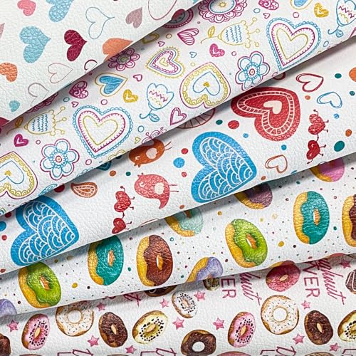 ONEART | 5 Pcs Printed Lychee Texture Faux Leather Sheets, 8"×12" Colorful PU Synthetic Vinyl Leather Fabric for Earrings DIY Crafts Making-Love - color: Love