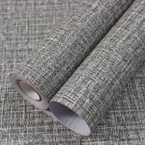 WADILE Grasscloth Peel and Stick Wallpaper 15.7in x 787.4in, Textured Contact Paper for Cabinets, Faux Linen Wall Paper Pull and Stick, Fabric Vinyl Wallpaper Self Adhesive Dark Gray - color: Dark Gray, size: 15.7" x 787.4"