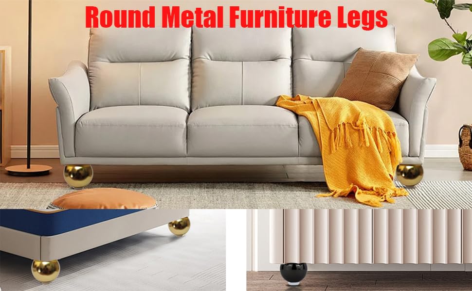 Sliver Furniture Legs Round Metal Bun Feet Heavy-Duty Cabinets/Tables/Chairs/Sofa Feet, with Rubber Base Set of 4 (Sliver) - size: Sliver