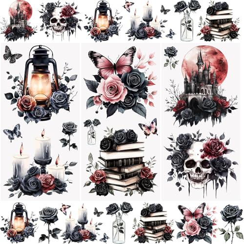 WANDIC 3 Sheets Rub On Transfer Stickers Gothic Pattern Decals Waterproof Stickers Furniture Craft Decals for DIY Scrapbooking Photo Albums Furnitures,15 * 30cm - color: Gothic Theme