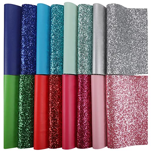 Chunky Glitter Faux Leather Sheets: Picheng Leather Fabric Sheets for DIY - color: Solid Chunky Glitter 16pcs