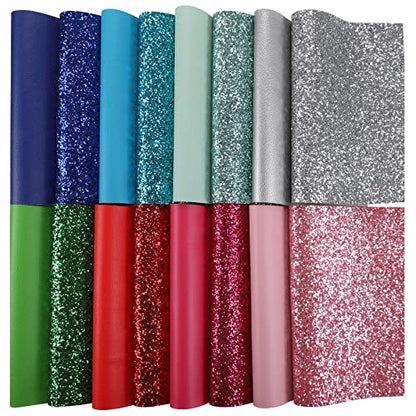 Chunky Glitter Faux Leather Sheets: Picheng Leather Fabric Sheets for DIY - color: Solid Chunky Glitter 16pcs