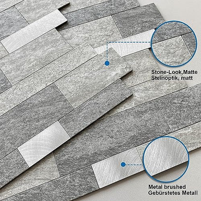 Stone Peel Stick Backsplash Tiles Kitchen Wall Gray Silver 5pcs - color: Gray Silver, size: 5sheets