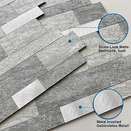 Stone Peel Stick Backsplash Tiles Kitchen Wall Gray Silver 10pcs - color: Gray Silver, size: 10sheets