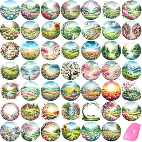 48 Sheets Rub on Transfers for Crafts and Furniture Rub on Transfer Stickers Decals for Wood,2.5 * 2.5inch (Spring Landscapes) - style: Spring Landscapes