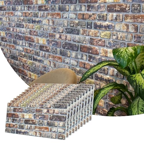 Dundee Deco 3D Wall Panels Faux Brick - Cladding, Multicolored Stone Look Wall Paneling, Styrofoam Facing for Living Room, Kitchen, Bathroom, Balcony, Bedroom, Set of 10, Covers 54 sq ft - color: Multicolor
