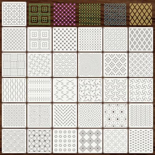 Geometric Texture Stencils for Crafts Reusable 31Pcs Stencils(5.1X5.1 Inch) - color: Texture 32