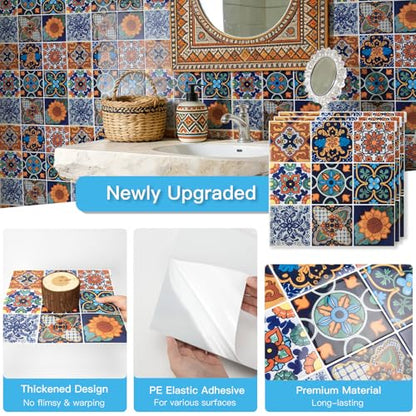 Art3d Talavera Design Peel and Stick Backsplash, 10-Pack, Geometric Floral - color: Geometric Floral