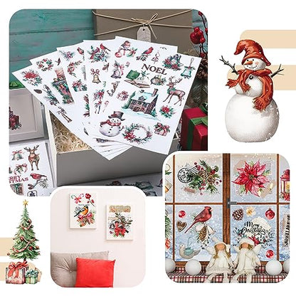 Lincia 10 Sheets Christmas Rub on Transfers for Crafts, Floral Holiday - style: Floral Holiday