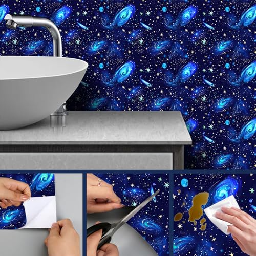 HOMETITUTE Star Galaxy Peel and Stick Wallpaper 118.1x17.7 Inch Vinyl - color: Space Galaxy