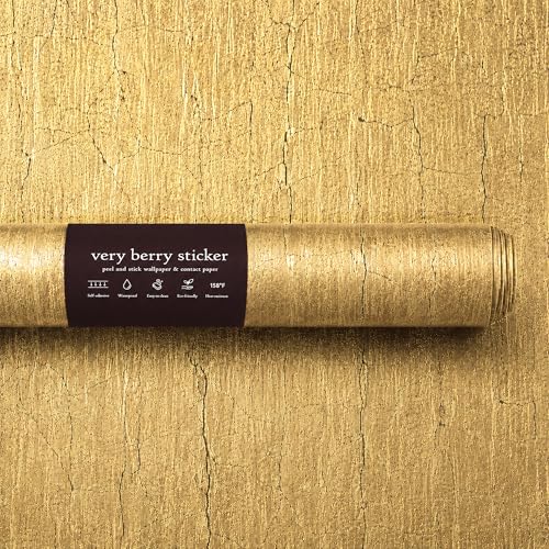 Very Berry Sticker Gold Peel and Stick Wallpaper (15.7" x 78", 1 Pack) - color: Gold, size: 15.7" x 78"