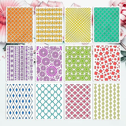 OOTSR 12 Geometric Painting Stencils Set, 11.4"x8.3" Art Templates for Crafts Reusable, Painting Stencils for Painting on Wood, Furniture Wall Scrapbooking, Home Decor DIY Supplies