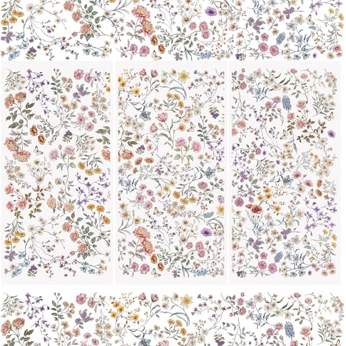 WANDIC 3 Sheets Rub On Transfer Stickers, Flower Pattern Waterproof Decals Furniture Craft Embellishments for DIY Scrapbooking Photo Albums,15 * 30cm - color: Small Flower