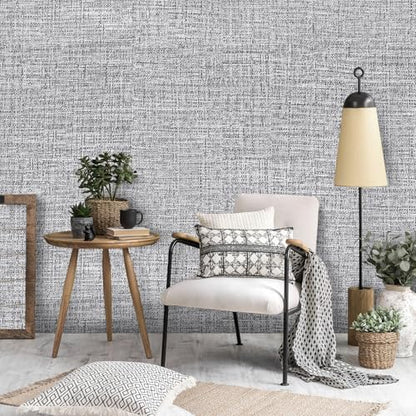 Grey Grasscloth Peel and Stick Wallpaper 17.3"x120" Faux Linen Textured Contact Paper Removable Self Adhesive Vinyl Wallpaper for Bedroom Bathroom Kitchen Cabinets - color: Gray, size: 17.3" x 120"