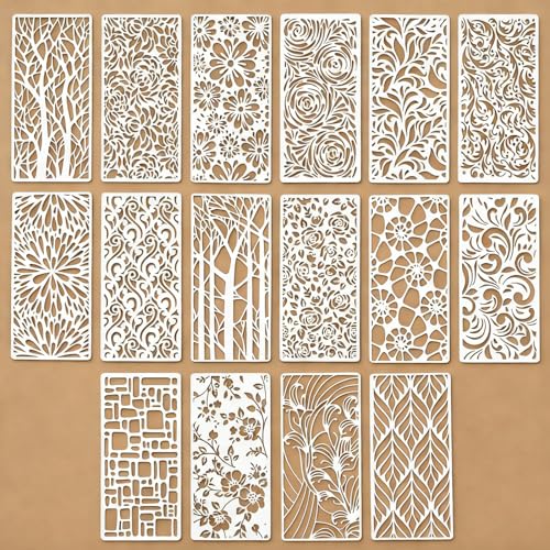 16 Pcs Texture Stencils Painting Reusable 4.1×8.7 Inch Flower Stencils for Crafts Plastic Leaf Floral Branch Stencil Drawing Templates for DIY Wall Canvas Knit Notebook Card Wood - color: Style A