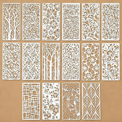 16 Pcs Texture Stencils Painting Reusable 4.1×8.7 Inch Flower Stencils for Crafts Plastic Leaf Floral Branch Stencil Drawing Templates for DIY Wall Canvas Knit Notebook Card Wood - color: Style A