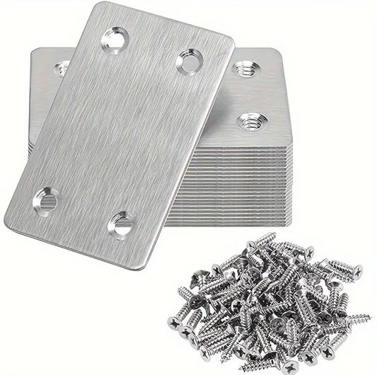 10 Packs Flat Mending Plate, Metal Bracket, Stainless Steel Brace 2.36 x 1.49'', Fixing Joining Plate for Wood with 40PCS Screws