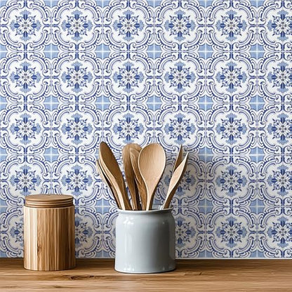 30 Pack, 4x4 Inch Classic Portuguese Azulejo Tile Decals, Blue and White Peel and Stick Vinyl for Backsplash, Stairs & Furniture (Blue) - color: Blue