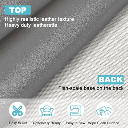 Grey Faux Leather Fabric 197"×55" Lychee Grain Upholstery Vinyl - color: Gray Lychee Grain, size: 197"x55" (500cm x 140cm)