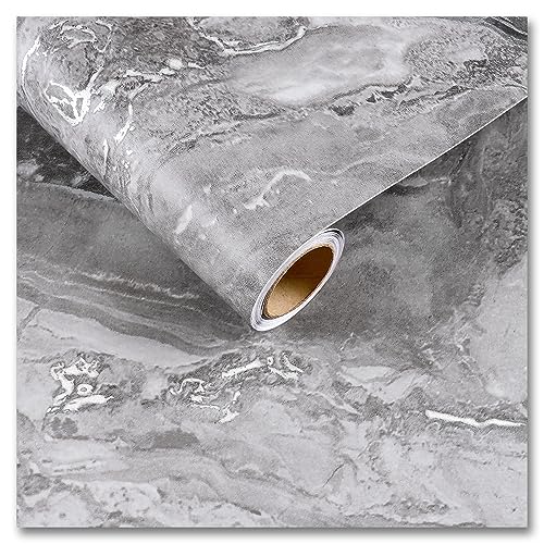 CRE8TIVE Matte Silver Grey Marble Contact Paper Peel and Stick Countertops Waterproof Slate Marble Wallpaper Removable Self Adhesive Marble Wall Paper for Bathroom Kitchen Counter Top Covers 12"x80" - color: Matte Silver Grey, size: 12" x 80"