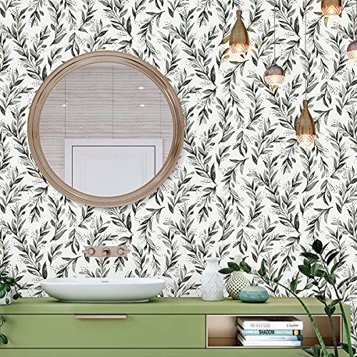Livebor Green Leaf Wallpaper Peel and Stick Olive Wallpaper17.7” x 118.1” - color: A-Green, size: 17.7" x 118.1"