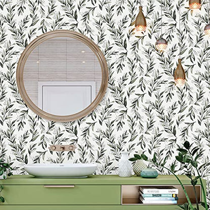 Livebor Green Leaf Wallpaper Peel and Stick Olive Wallpaper17.7” x 118.1” - color: A-Green, size: 17.7" x 118.1"