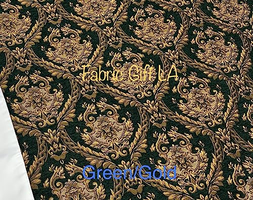 Damask Tapestry Chenille Fabric - Upholstery Fabric, 60" Width - Sold by The Yard (Green/Gold) - color: Green/Gold