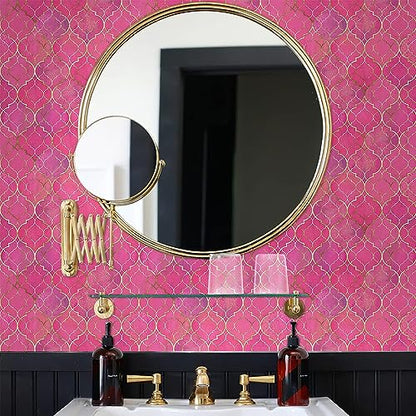 MuralPeel Modern Pink/Golden Krystal Mosaic Peel and Stick Wallpaper Self Adhesive Removable Easy Peel Off Stick on Wall Paper for Bedroom Cabinet Renter Friendly - color: Pink, size: 17.7" x 236.2"