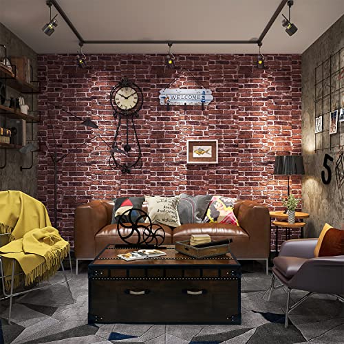 20PCS 3D Wall Panels Peel and Stick 3D Brick Wallpaper Peel and Stick Faux Stone Wall Panel Foam Brick Self-Adhesive Wallpaper (Red,20pcs) - color: Red, size: 20PCS