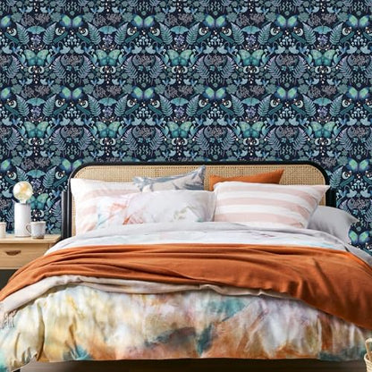 HLNIUC Whimsical Peel and Stick Wallpaper 17”x118” Dark Boho Butterfly and Moth Contact Paper Fairytale Botanical Floral Leaf Wall Paper Witchy Moon&Stars Removable Wall Mural for Living Room Bedroom - color: Butterfly 2