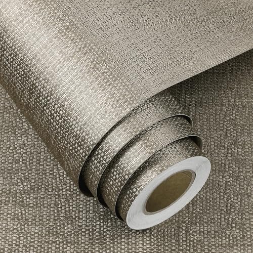 FunStick 16"x240" Taupe Brown Grasscloth Peel and Stick Wallpaper Textured