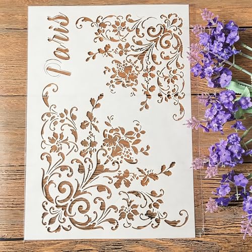 TIAMECH A4 Reusable Flower Edge Frame Stencil for Painting - style: Flower Edge