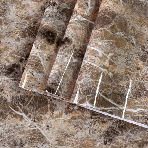 Wide Marble Granite Peel and Stick Wallpaper Contact Paper for Countertops - color: Brwon, size: 31.5" x 354"