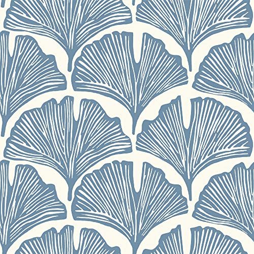 Tempaper x Novogratz Waverly Blue Feather Palm Removable Peel and Stick Wallpaper, 20.5 in X 9 ft, Made in The USA - color: Waverly Blue, size: 20.5" x 108"