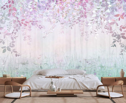 Jdayda Hazy Pink Leaves and Greenery Peel and Stick Wallpaper - color: MURAL-310, size: 129" x 96"