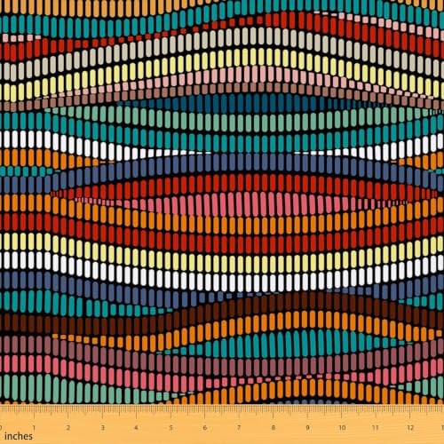 Feelyou Boho Polyester Fabric by The Yard Wavy Embroidered Waves 2 Yards - color: Rainbow, size: 2 Yards