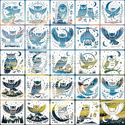 Owl Stencils for Crafts Reusable 24Pcs Stencils(5.9X5.9 Inch) - color: Owl