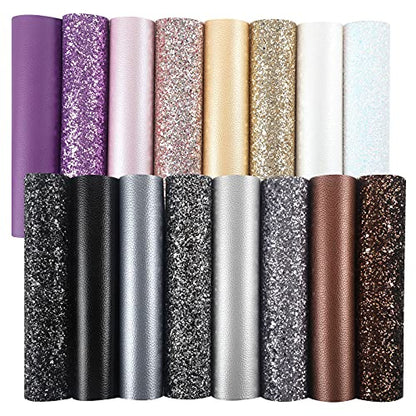 Chunky Glitter Faux Leather Sheets: 16Pcs/Set8.2 x6 Picheng Leather Fabric - color: 16 Colors