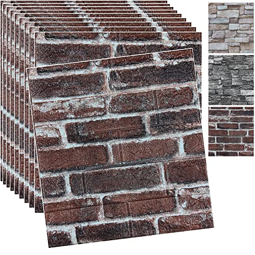 20PCS 3D Wall Panels Peel and Stick 3D Brick Wallpaper Peel and Stick Faux Stone Wall Panel Foam Brick Self-Adhesive Wallpaper (Red,20pcs) - color: Red, size: 20PCS