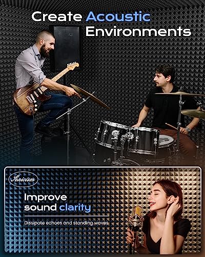 Sonicism Sound Proof Foam Panels for Walls 12 Pack Self-Adhesive 1"X12"X12" - color: Black-Gray, size: 1 Inch 12 Pack Self-Adhesive
